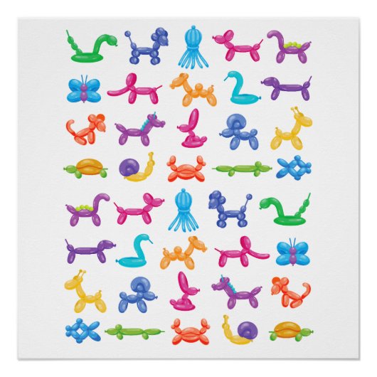 Ballon Dier Kleur Patroon - Kinder & Clown Party Perfect Poster (Voorkant)