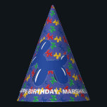 ballon dieren hond sculptuur kinderen verjaardag feesthoedjes<br><div class="desc">Dit kleurrijke feestballon heeft een pet van ballonbeelden in de vorm van honden in felle hoofdkleuren van rood, geel, blauw en groen tegen een blauwe achtergrond met uw eigen boodschap in witte tekst onder een blauw hondenballon. Vind coördinerende feestartikelen en meer in het Doggy Balloon Sculptures collectie van Asterisk Design....</div>