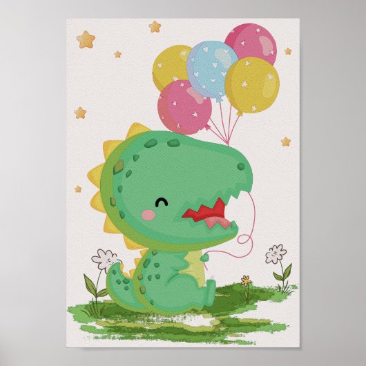 Ballon Dinosaur Nursery Print Kinder Room Poster (Voorkant)