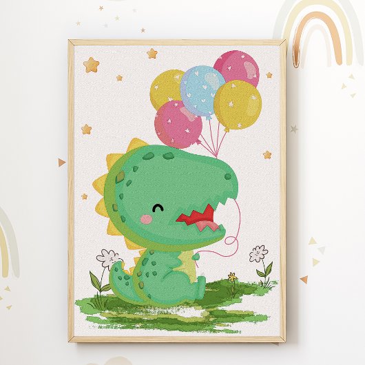 Ballon Dinosaur Nursery Print Kinder Room Poster