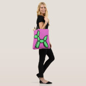 Ballon Dog Canvas tas in roze en groen (Op model)