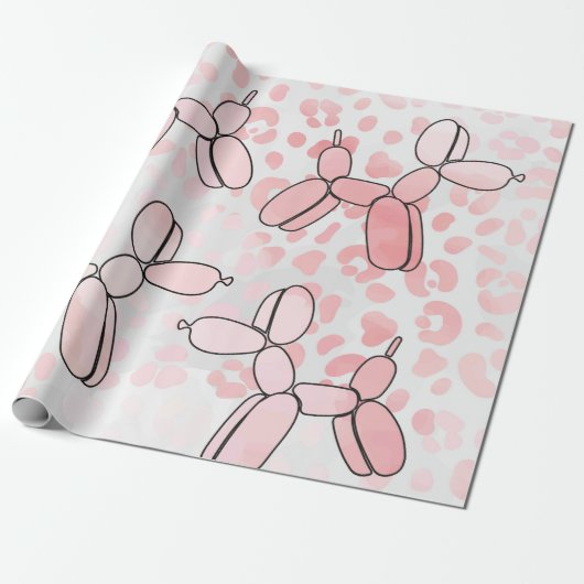 Ballon Dog Leopard Pink Patroon Cadeaupapier (Uitgerold)