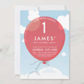 BALLON eerste verjaardagsfeest nodigen blauwe heme Kaart (Voorkant)