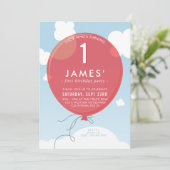 BALLON eerste verjaardagsfeest nodigen blauwe heme Kaart (Staand voorkant)