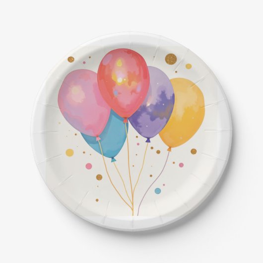 Ballon en Bubbels Waterverf Kleurrijke Kunst Papieren Bordje (Voorkant)