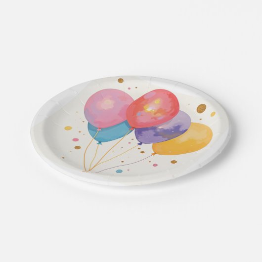 Ballon en Bubbels Waterverf Kleurrijke Kunst Papieren Bordje (Gekanteld)