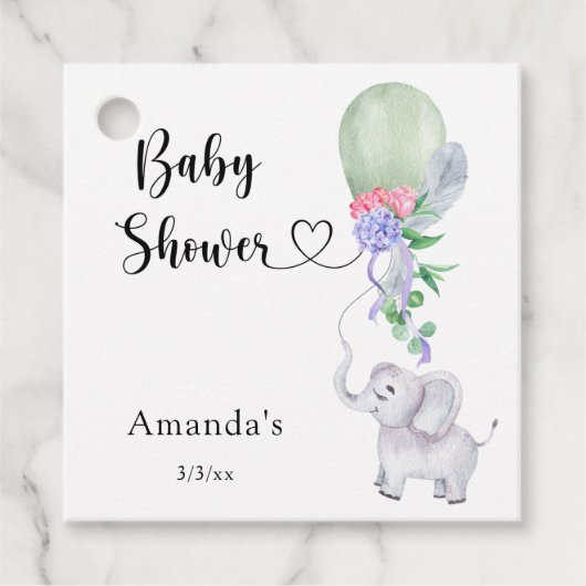 Ballon en Olifant Baby shower Bedankjes Labels (Voorkant)