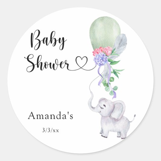 Ballon en Olifant Baby shower Ronde Sticker (Voorkant)