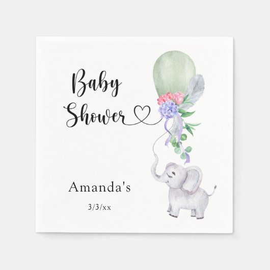 Ballon en Olifant Baby shower Servet (Voorkant)