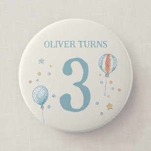 Ballon en Sterren Grote Verjaardagsbadge Ronde Button 4,0 Cm
