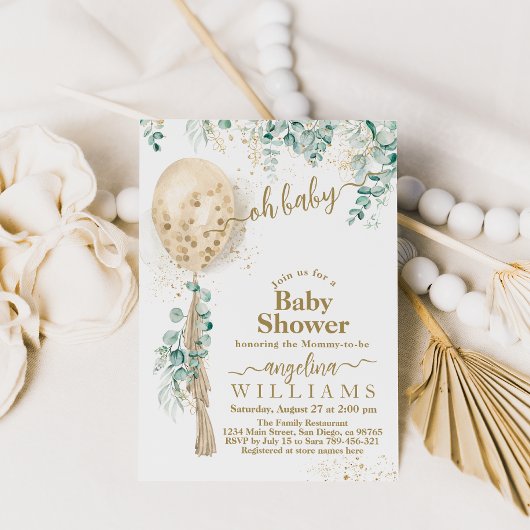 Ballon Eucalyptus gold Baby shower Kaart