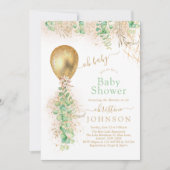 Ballon Eucalyptus Gold Glitter Baby shower Kaart (Voorkant)