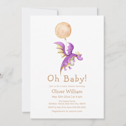 Ballon Fairytale Dragon Bottle Baby shower Kaart (Voorkant)