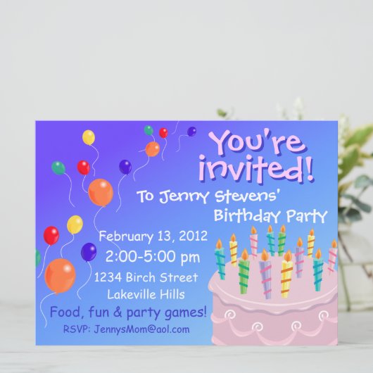 Ballon Festoned Pink Frosting Birthday Cake Kaart (Staand voorkant)