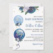 Ballon Floral Boy Baby shower Invitation Kaart (Voorkant)