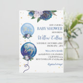 Ballon Floral Boy Baby shower Invitation Kaart (Staand voorkant)