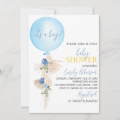 Ballon Floral Boy Baby shower Invitation Kaart (Voorkant)