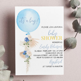 Ballon Floral Boy Baby shower Invitation Kaart