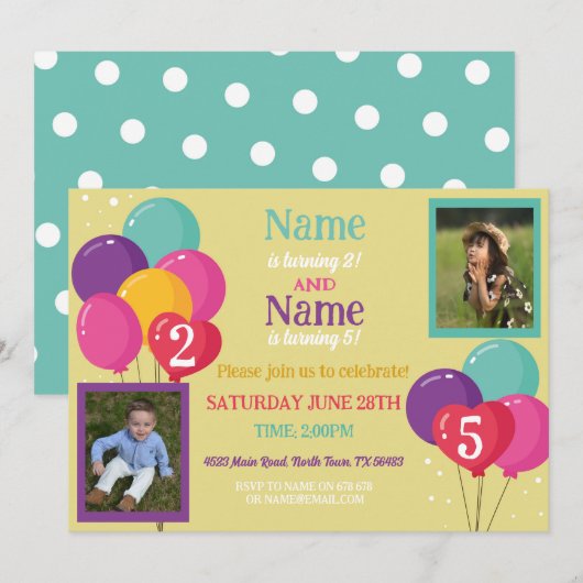 Ballon foto verjaardagsfeestje Confetti jongen mei Kaart (Voorkant / Achterkant)