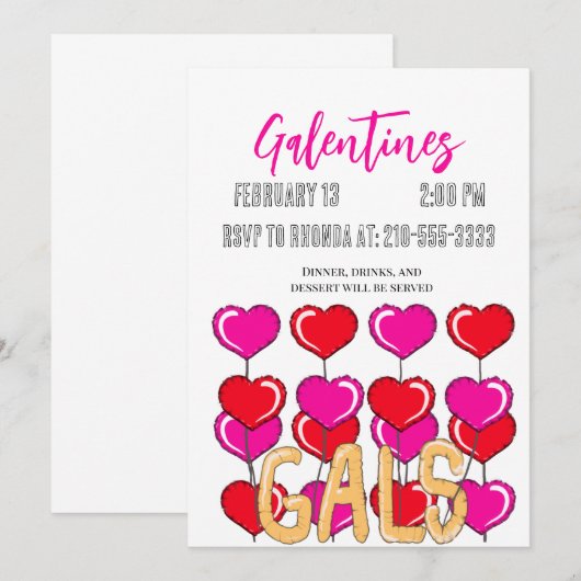 Ballon Galentine's uitnodiging (Voorkant / Achterkant)
