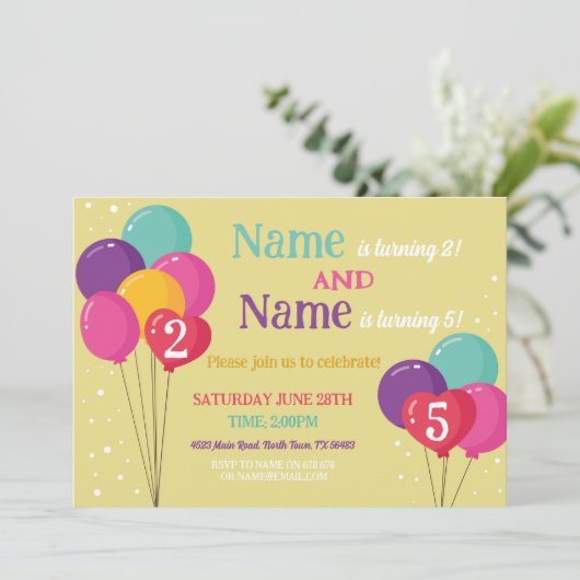 Ballon Gedeeld Verjaardagsfeest Confetti Jongensme Kaart (Staand voorkant)