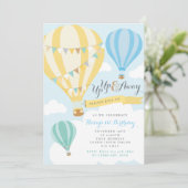 Ballon gele en blauwe warme luchtballon - Birthday Kaart (Staand voorkant)