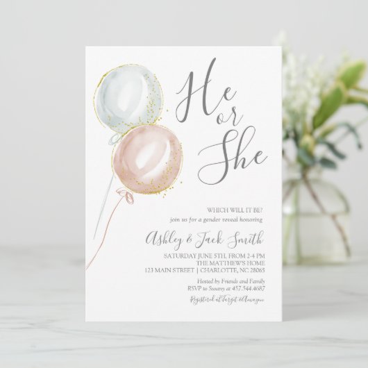 Ballon Gender Reopenbaart Uitnodiging (Staand voorkant)