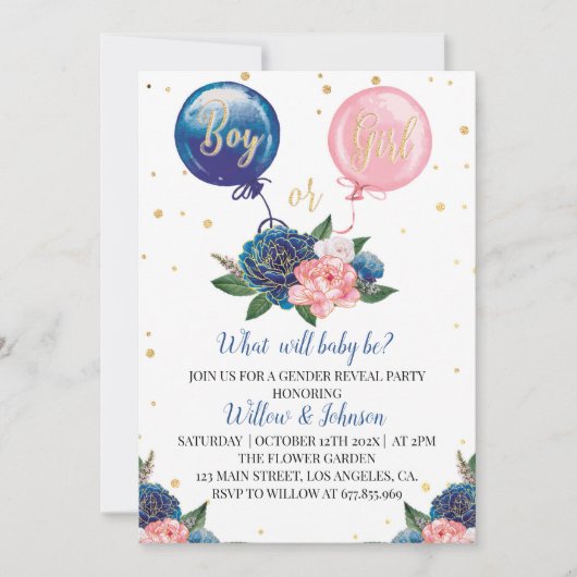 Ballon Geslacht onthullen uitnodiging jongen of me (Voorkant)