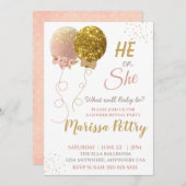 Ballon geslacht onthulling feest uitnodiging, Glit Kaart (Voorkant / Achterkant)