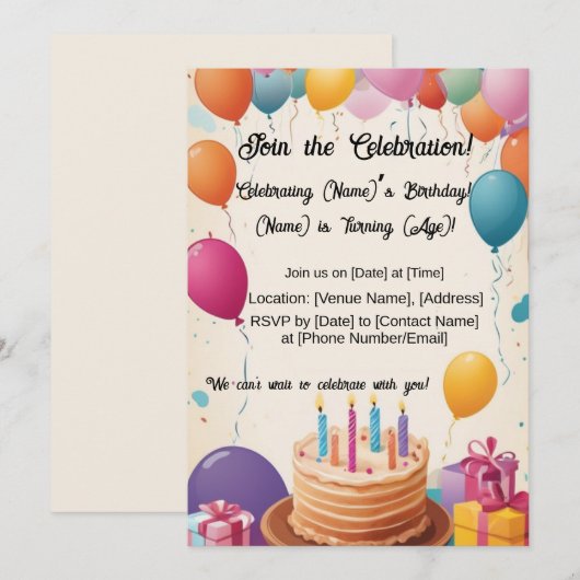 Ballon-gevulde verjaardagsfeest! kaart (Voorkant / Achterkant)