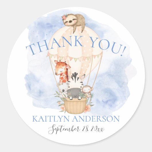 Ballon Giraffe Zebra Dank je Baby shower Ronde Sticker (Voorkant)