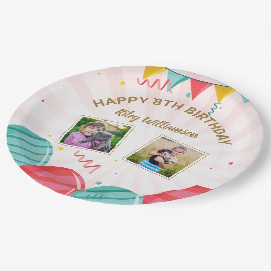 Ballon goudroze Confetti foto's van elke leeftijd Papieren Bordje (Gekanteld)