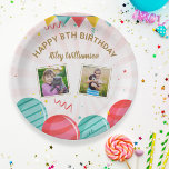 Ballon goudroze Confetti foto's van elke leeftijd Papieren Bordje<br><div class="desc">Fun,  feestelijk bord voor elke leeftijd met roze,  gouden en groene ballonnen,  wimpels en confetti,  uw 2 foto's en 2 regels aangepaste tekst. Kleurrijk,  gespierd en klassiek - de perfecte borden voor kinderen en volwassenen.</div>