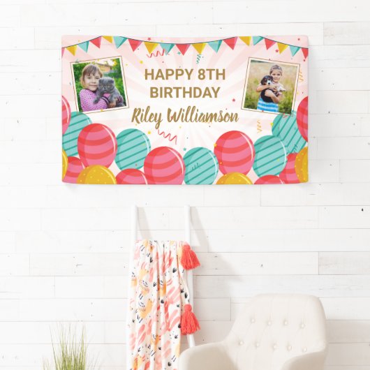 Ballon goudroze Confetti foto's van elke leeftijd Spandoek (Insitu)