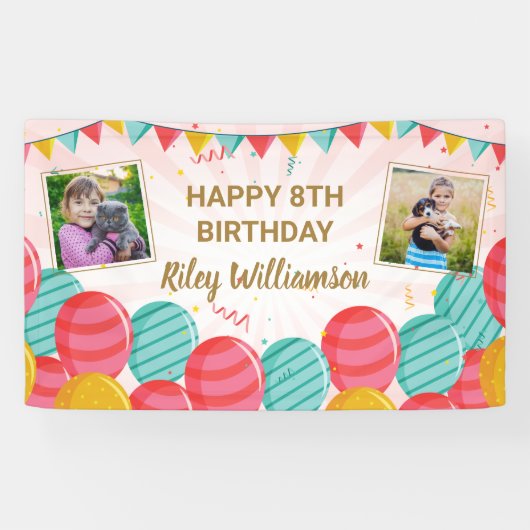 Ballon goudroze Confetti foto's van elke leeftijd Spandoek (Horizontaal)