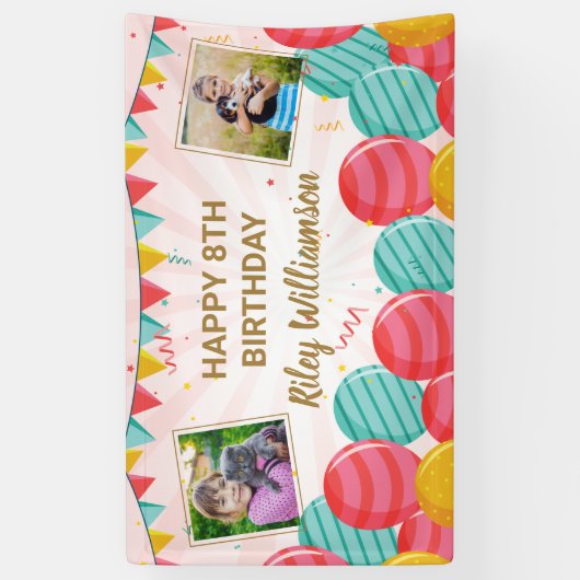 Ballon goudroze Confetti foto's van elke leeftijd Spandoek (Verticaal)