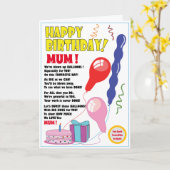 BALLON Happy Birthday MUM kaart schattig (Gele Bloem)