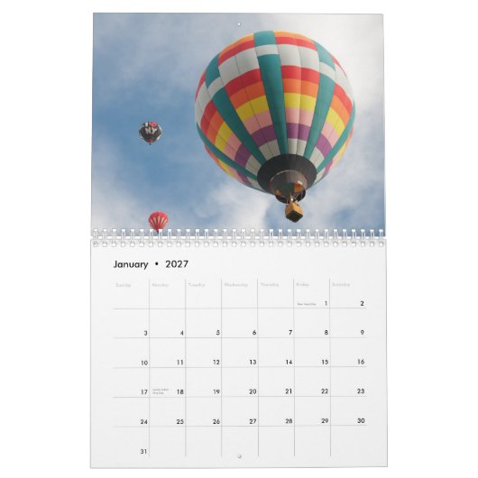 Ballon, het hele jaar door kalender (Jan 2027)