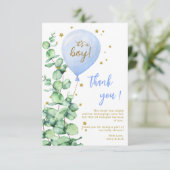 Ballon Het is een Baby shower. Dank je. Bedankkaart (Staand voorkant)