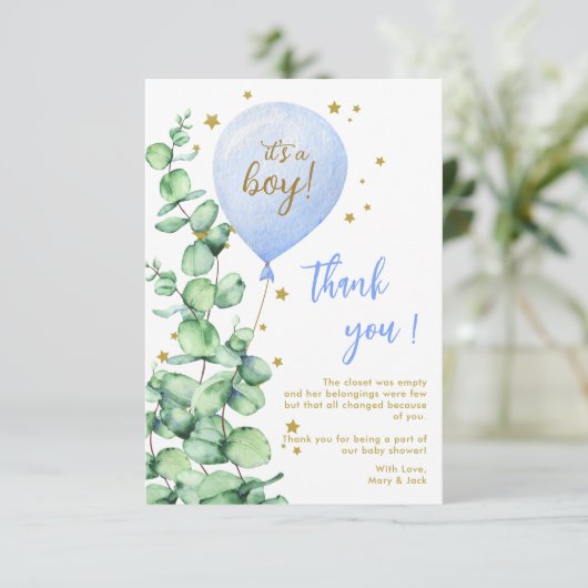 Ballon Het is een Baby shower. Dank je. Bedankkaart