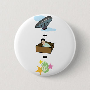 Ballon + jongen die zich in de doos verbergen = $$ ronde button 5,7 cm