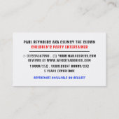 Ballon, Kinder entertainer, clown Visitekaartje (Achterkant)