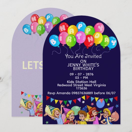 Ballon Kinderen Verjaardagsuitnodiging Kaart (Voorkant / Achterkant)