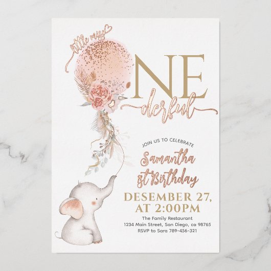 Ballon Little Miss Onederful Girl 1e verjaardag Folie Uitnodiging (Voorkant)