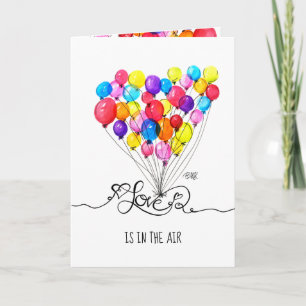 BALLON LOVE hangt in de lucht   Hart   Valentijnsd Feestdagen Kaart