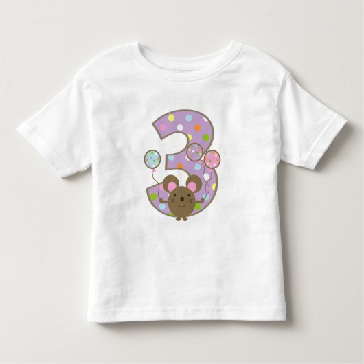 Ballon Mouse Paars 3rd Birthday T-Shirt (Voorkant)