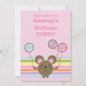 Ballon Mouse Pink Birthday Party - Uitnodiging (Voorkant)