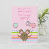 Ballon Mouse Pink Birthday Party - Uitnodiging (Staand voorkant)