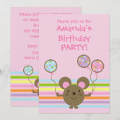 Ballon Mouse Pink Birthday Party - Uitnodiging (Voorkant / Achterkant)