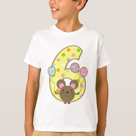 Ballon Mouse Yellow 6th Birthday T-Shirt (Voorkant)